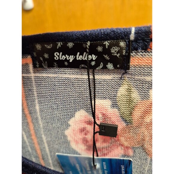 Color Block Long Sleeve T-Shirt With Floral Pocket 3X - Picture 6 of 9